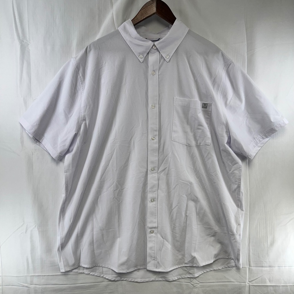 Huk Button Up Shirt Mens XXL White Short Sleeve Performance H1500154-100